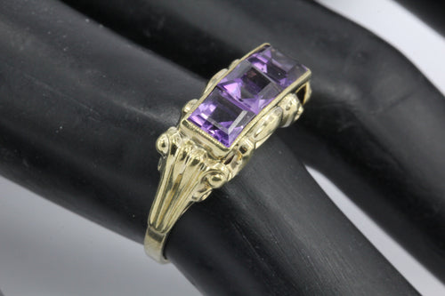 Victorian Revival 9K Yellow Gold 1.5 CTW Amethyst Ring - Queen May
