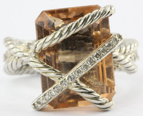 David Yurman Sterling Silver Morganite Diamond Cable Wrap Around Ring - Queen May