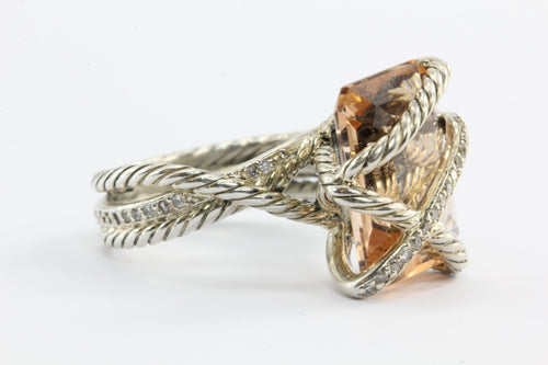 David Yurman Sterling Silver Morganite Diamond Cable Wrap Around Ring - Queen May