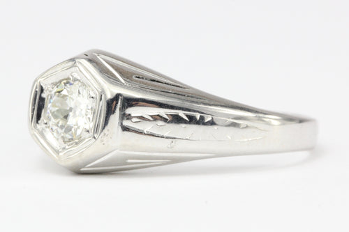 Art Deco 20K White Gold Old European Cut Diamond Ring Size 8 - Queen May