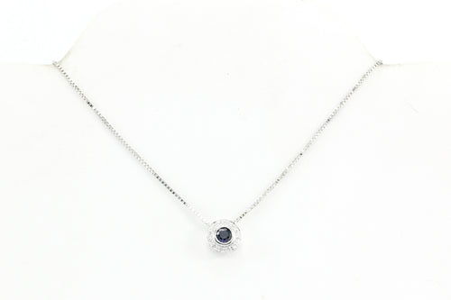 14K White Gold .3 CT Natural Sapphire and .1 CTW Diamond Pendant Necklace - Queen May