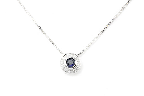 14K White Gold .3 CT Natural Sapphire and .1 CTW Diamond Pendant Necklace - Queen May