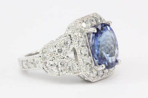 14K White Gold 5 Carat Tanzanite and 2.5 CTW Diamond Ring - Queen May