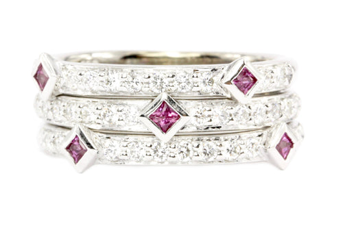 Set of 3 Stackable 14K White Gold Honora  .75 CTW Ruby & Diamond Bands - Queen May