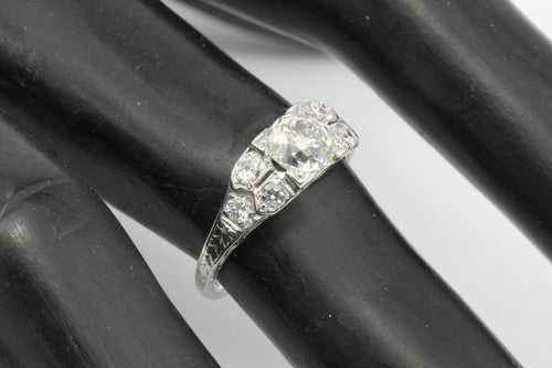 Art Deco Platinum .98 Carat Old Mine Cut Diamond Engagement Ring GIA Paperwork - Queen May
