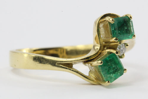 Vintage 18K Gold 1/2 Emerald & Diamond Ring - Queen May