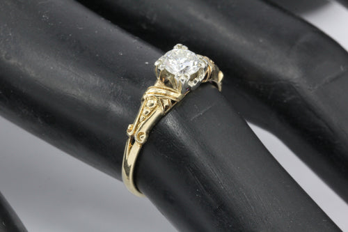 Art Deco 14k Yellow Gold .40 Carat Old European Cut Diamond Engagement Ring Size 6 - Queen May