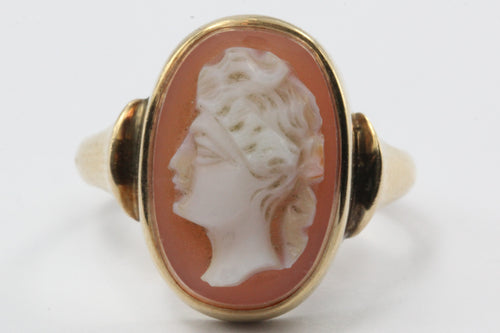 Antique Oscar E Place & Sons Co. P&S 10K Gold Carved Cameo Ring - Queen May