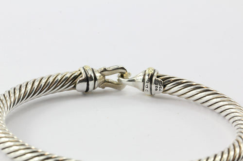 David Yurman Sterling Silver 18K Gold 5mm Cable Classic Buckle Bangle Bracelet - Queen May