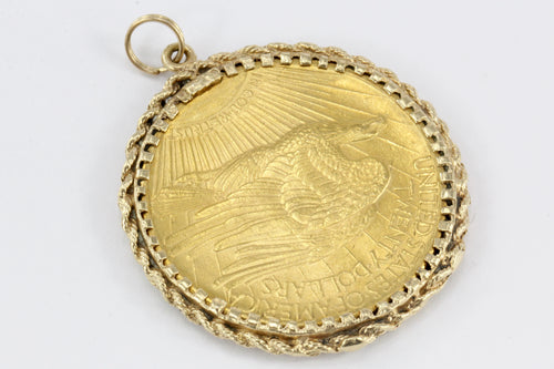 1915 Twenty Dollar Gold St. Gaudens Double Eagle Coin in Custom 14K Yellow Gold Bezel - Queen May