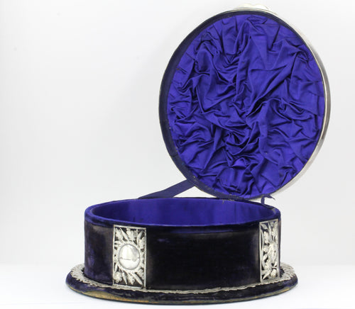 Antique Sterling Silver Floral Vine Purple Velvet & Silk Tiara Diadem Crown Box - Queen May