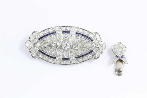 Edwardian Platinum Diamond Sapphire Convertible Brooch Pendant - Queen May