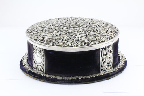 Antique Sterling Silver Floral Vine Purple Velvet & Silk Tiara Diadem Crown Box - Queen May