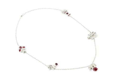 Art Deco White Gold & Platinum Diamond & Ruby Station Necklace c.1920's - Queen May