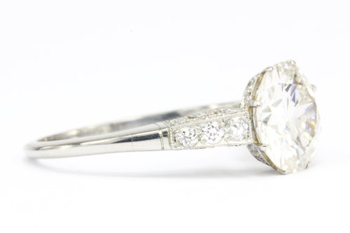 Art Deco Style Platinum 2.6 CTR Old European Cut Diamond Ring - Queen May