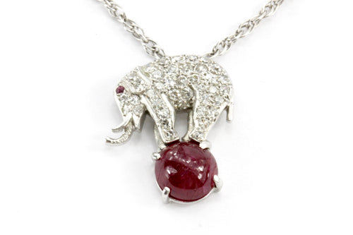 Art Deco White Gold & Platinum Diamond & Ruby Station Necklace c.1920's - Queen May