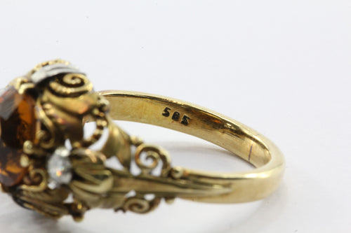Art Nouveau Revival 14K Gold Citrine Diamond Ring - Queen May