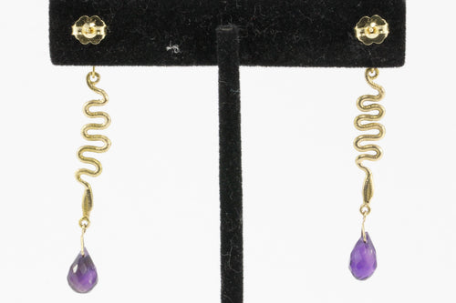 14K Yellow Gold Snake and Amethyst Briolette Post Earrings - Queen May