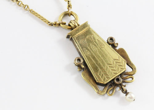 Austrian Carl Bacher Egyptian Revival Enamel Lapis Diamond Gold Necklace - Queen May