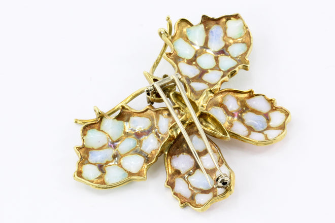 Retro Art Nouveau Revival 18K Yellow Gold Plique a Jour Enamel Butterfly Brooch - Queen May