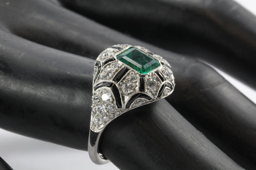 Art Deco Revival Platinum Emerald Diamond Black Enamel Ring – QUEEN MAY