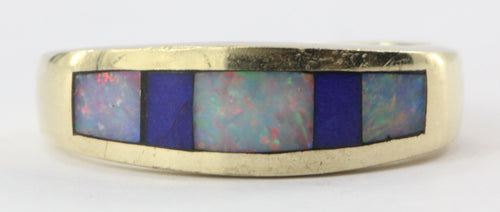 14K Gold Lapis & Opal Inlaid Band Ring - Queen May