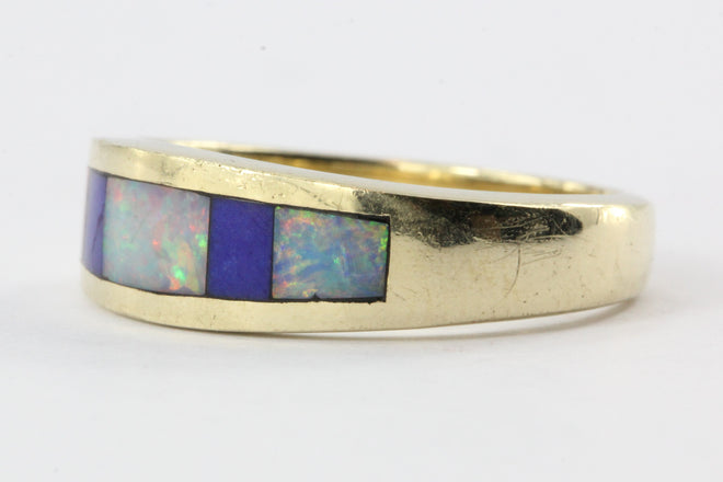 14K Gold Lapis & Opal Inlaid Band Ring - Queen May