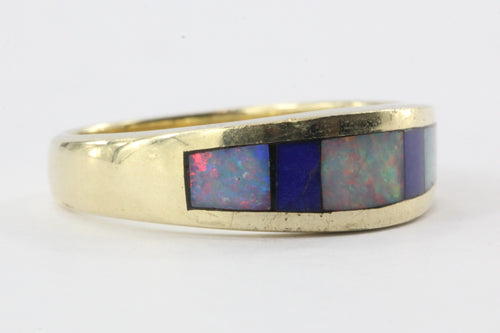 14K Gold Lapis & Opal Inlaid Band Ring - Queen May