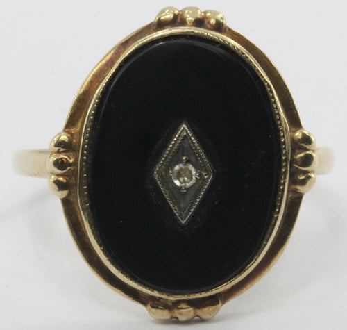 Antique Art Deco 10K Gold Onyx & Single Cut Diamond Ring by Star Ring Co - Queen May