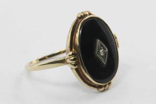 Antique Art Deco 10K Gold Onyx & Single Cut Diamond Ring by Star Ring Co - Queen May