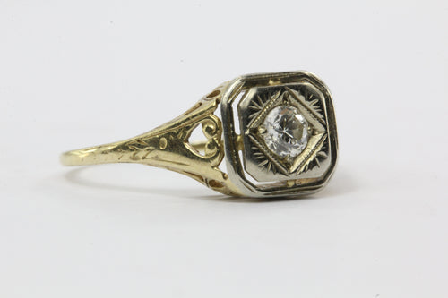 Antique Edwardian 14K Gold .20 Carat Old European Diamond Engagement Ring - Queen May