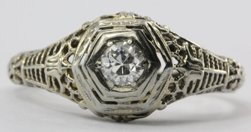 Antique Art Deco 18K White Gold Diamond Engagement Ring by Ciner Co of New York - Queen May