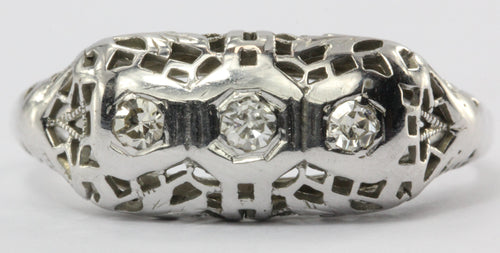 Antique Art Deco 18K White Gold & Diamond Ring - Queen May