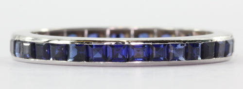 Art Deco 14K White Gold Blue Sapphire Eternity Band Size 5.5 - Queen May