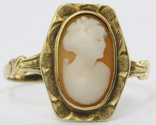 Antique 14K Gold Austrian Carved Art Deco Cameo Ring Vienna Austria - Queen May