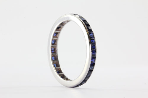 Art Deco 14K White Gold Blue Sapphire Eternity Band Size 5.5 - Queen May