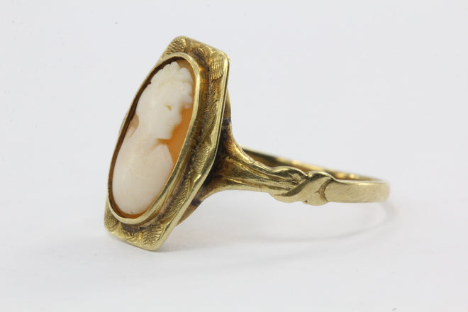 Antique 14K Gold Austrian Carved Art Deco Cameo Ring Vienna Austria - Queen May