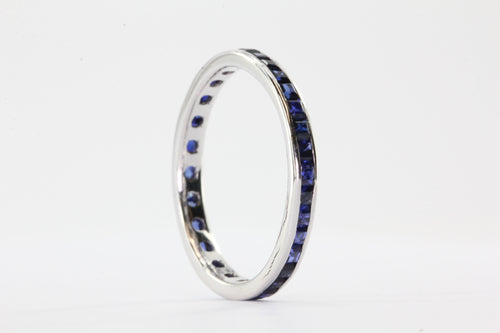 Art Deco 14K White Gold Blue Sapphire Eternity band Ring Size 6 - Queen May