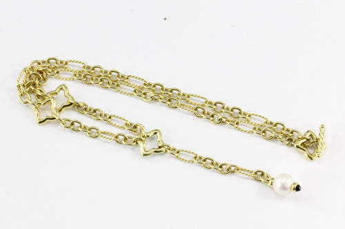 David Yurman 18K Yellow Gold and Pearl Quatrefoil Link Drop Necklace - Queen May