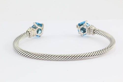 David Yurman Sterling Silver Cable Wrap with Blue Topaz Diamond Cuff Bracelet - Queen May