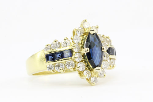 18K Yellow Gold Marquise 1.1 Carat Sapphire and 1.25 CTW Diamond Ring - Queen May