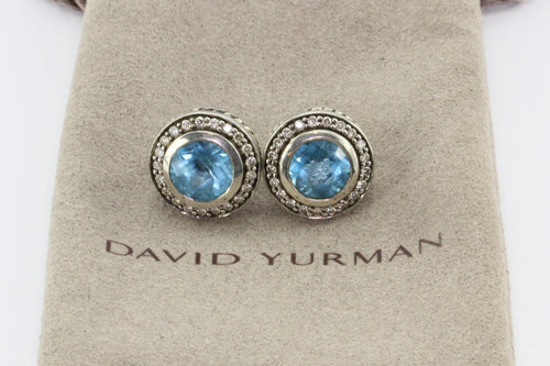 David Yurman Cerise Blue Topaz Diamond Round Earring Sterling Silver Studs - Queen May