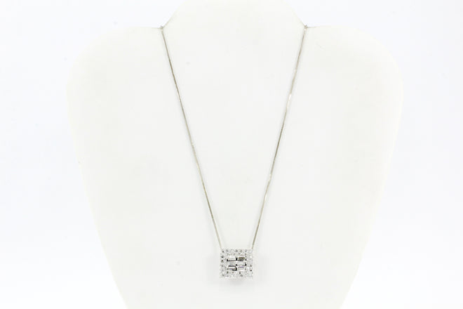 14K White Gold 2 CTW Baguette And Round Cut Diamond Necklace - Queen May