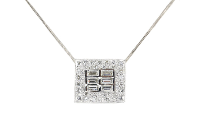 14K White Gold 2 CTW Baguette And Round Cut Diamond Necklace - Queen May