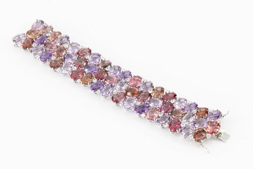 18K White Gold Amethyst Tourmaline Morganite & White Sapphire Bracelet - Queen May