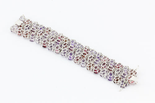 18K White Gold Amethyst Tourmaline Morganite & White Sapphire Bracelet - Queen May