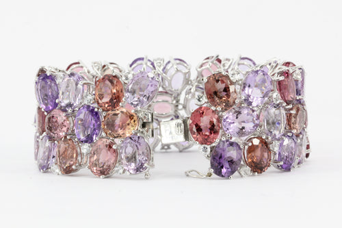 18K White Gold Amethyst Tourmaline Morganite & White Sapphire Bracelet - Queen May