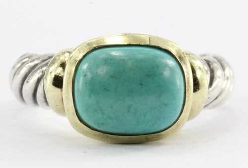David Yurman Noblesse Sterling Silver 14K Gold Turquoise Ring Size 6 - Queen May
