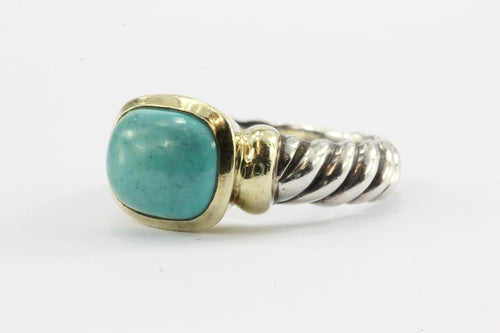David Yurman Noblesse Sterling Silver 14K Gold Turquoise Ring Size 6 - Queen May
