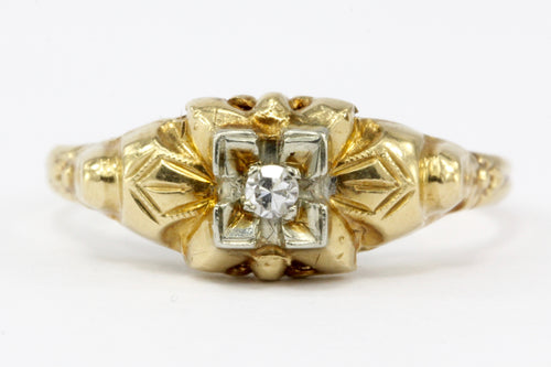 Antique Art Deco 14K Gold & Diamond Engagement Ring Size 5.5 - Queen May